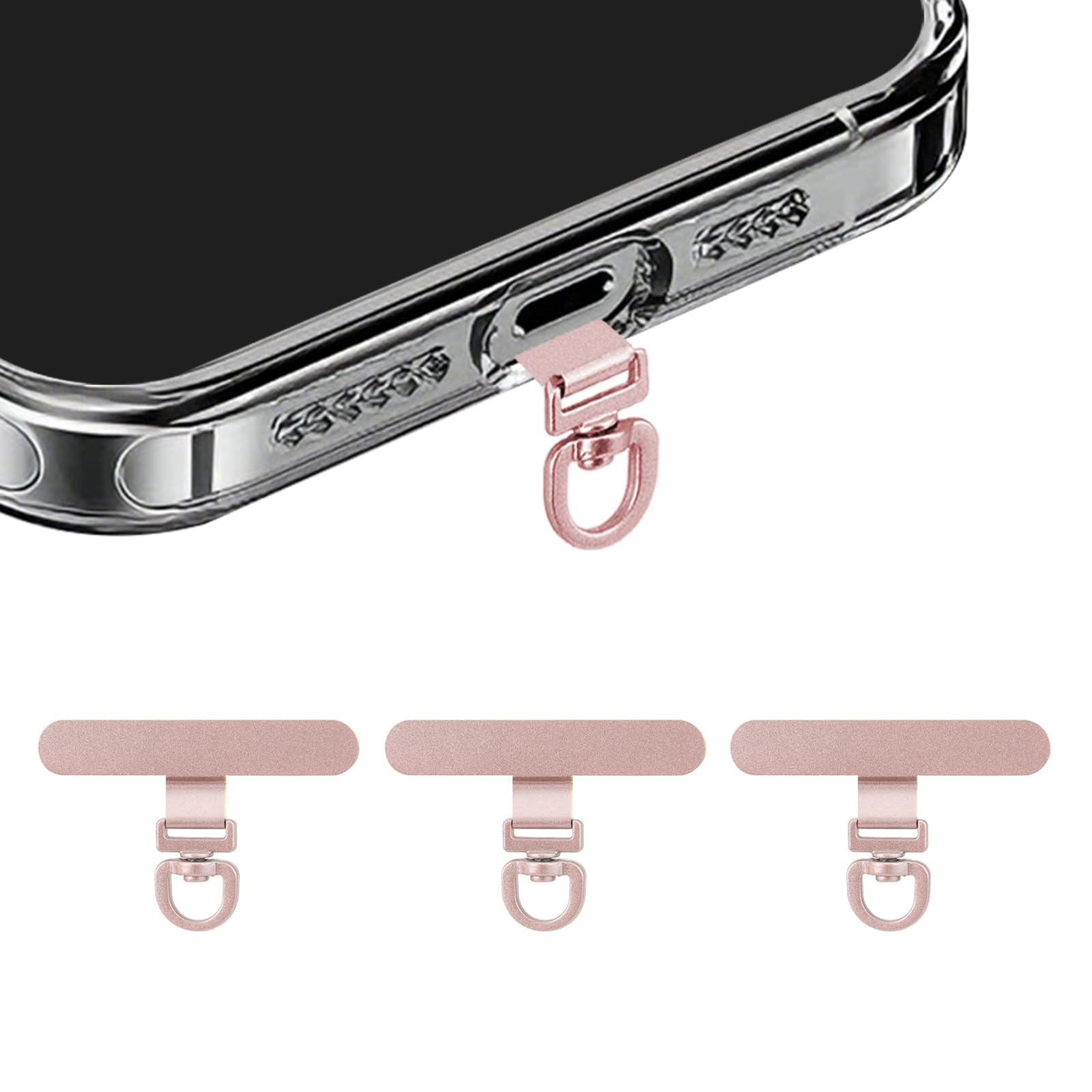 360° Rotating Stainless Steel Phone Tether Tab (Rose Gold 3-Pack) - Universal for iPhone & Other Phones (Fits Wristbands/Necklaces/Crossbody Straps)