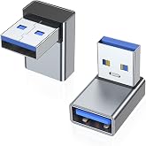 AreMe 90 Degree USB 3.0 Adapter 2 Pack, Upward Angle, Grey | USB A Male to Female Converter Extender for PC, Laptop, USB A Charger, Power Bank and More