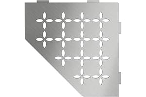 Schluter Pentagonal Corner Shelf for Tiled Walls - Floral Design, Stainless Steel Material, Brushed Stainless Steel Finish, 3/32” Thick Anchoring Tabs - SES2D5EB