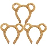Tedercle 3 Pack Bear Ear Headband for Adults and Kids, Plush Brown Bear Animal Cosplay Costume Accessories for Halloween, Dress-Up Themed Party Favors