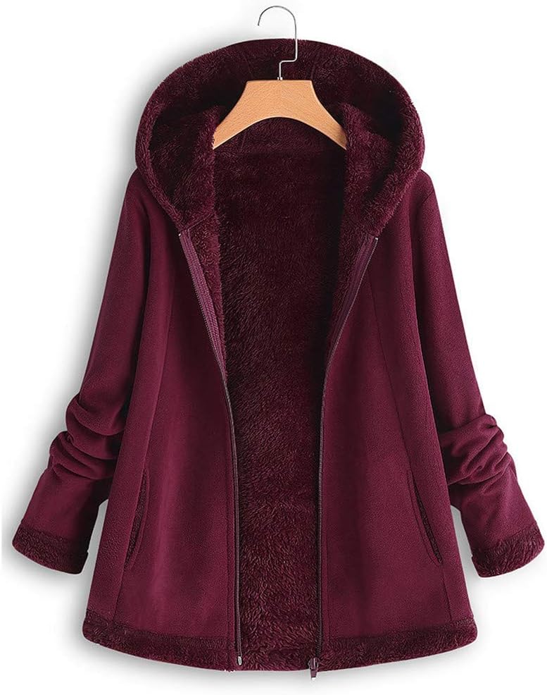 Clearance Sale Fleece Winter Coat Plus Size,Women Warm Parka Hooded Zipper Jacket