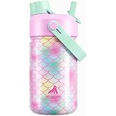 12 oz Kids Insulated Mermaid Water Bottle for School: 2-in-1 Straw Spout Lid, Leakproof, BPA-Free, Keep Cold 24H, Reusable Stainless Steel Cup, Birthday Gift for Girls Daughters (Ocean Scales)