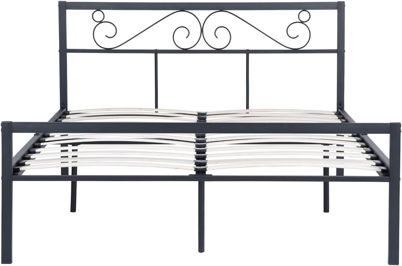 Double Metal Bed Frame Noiseless Wood Slats Black King Size Bedstead