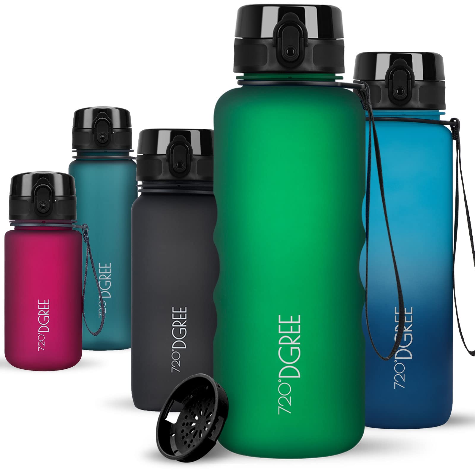 720°DGREE Water Bottle 1.5l “uberBottle“ softTouch +Sieve - BPA-Free, Leakproof, Reusable Drinking Bottle - XL Sports Bottle for all Day Hydration, Gym, Fitness, Office, University, Hiking, Travel