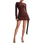 MEALIYA Womens Long Sleeve Sweater Mini Dress Solid Color Open Back Tie Waist Bodycon Dresses Party Fall Outfits