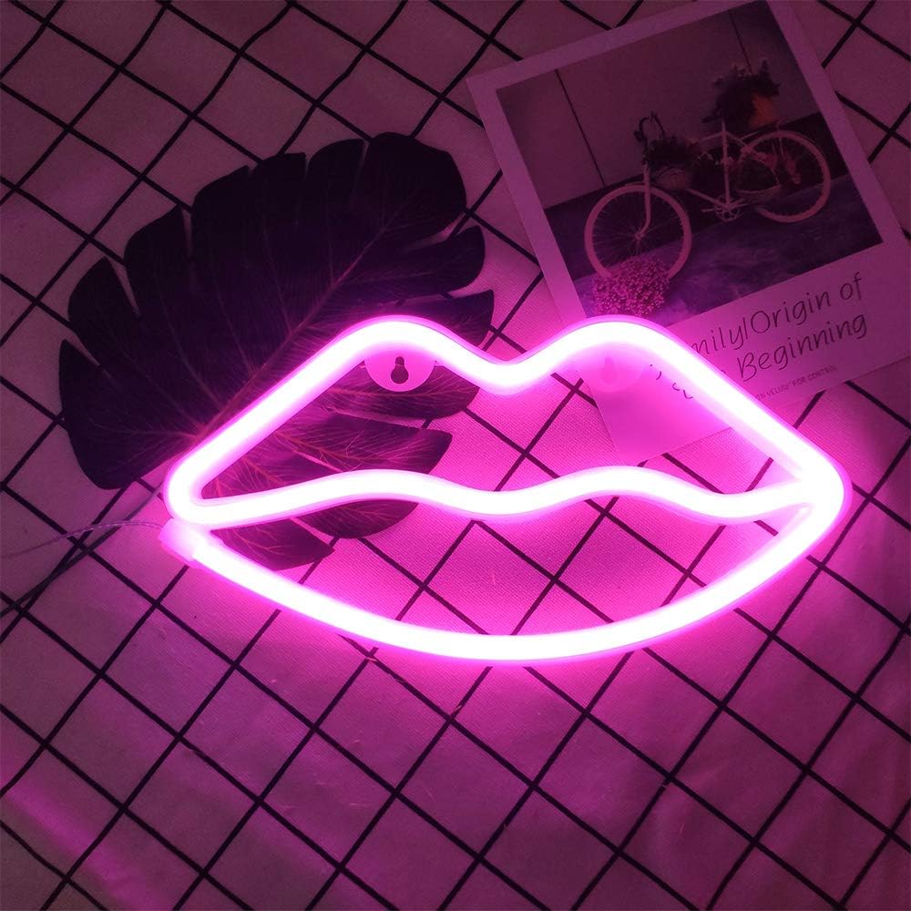Pink Lip Neon Signs,Lip Neon Night Light Pink Neon Wall Light Led Romantic Art Decorative Neon Lights Battery or USB Operated Led Lamp Art Wall Decor for Christmas Party Birthday Kids Room Wedding - Image 3