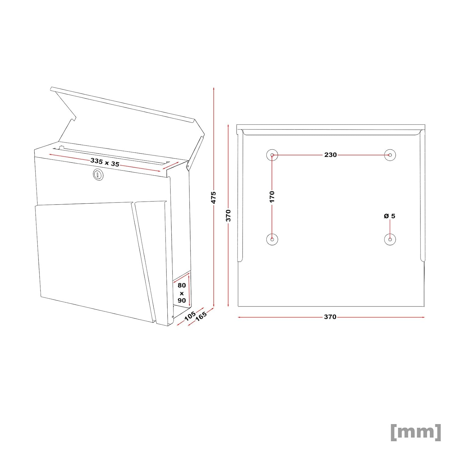 Buzon Correo Diseno Moderno V30 Negro De Pared Soporte Periodico