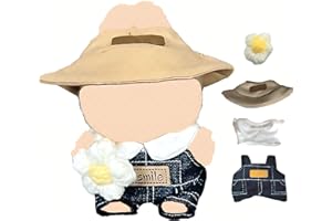 BALABOLA Clothes for 17cm Doll(Clothes Only)– 4-Piece Set Denim Overall + Sun Hat + T-Shirt with Collar + Knitted Flower Brooch for a Unique Dressed-Up Look – Fashion Handmade Accessories for Doll