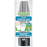 8 Ounce Disposable Coffee Cups With Lids, 20 Hot Cups With Lids - Sleeves Sold Separately, Single Wall, Black And White Stripe Paper Coffee Cups, For All Kinds Of Beverages - Restaurantware
