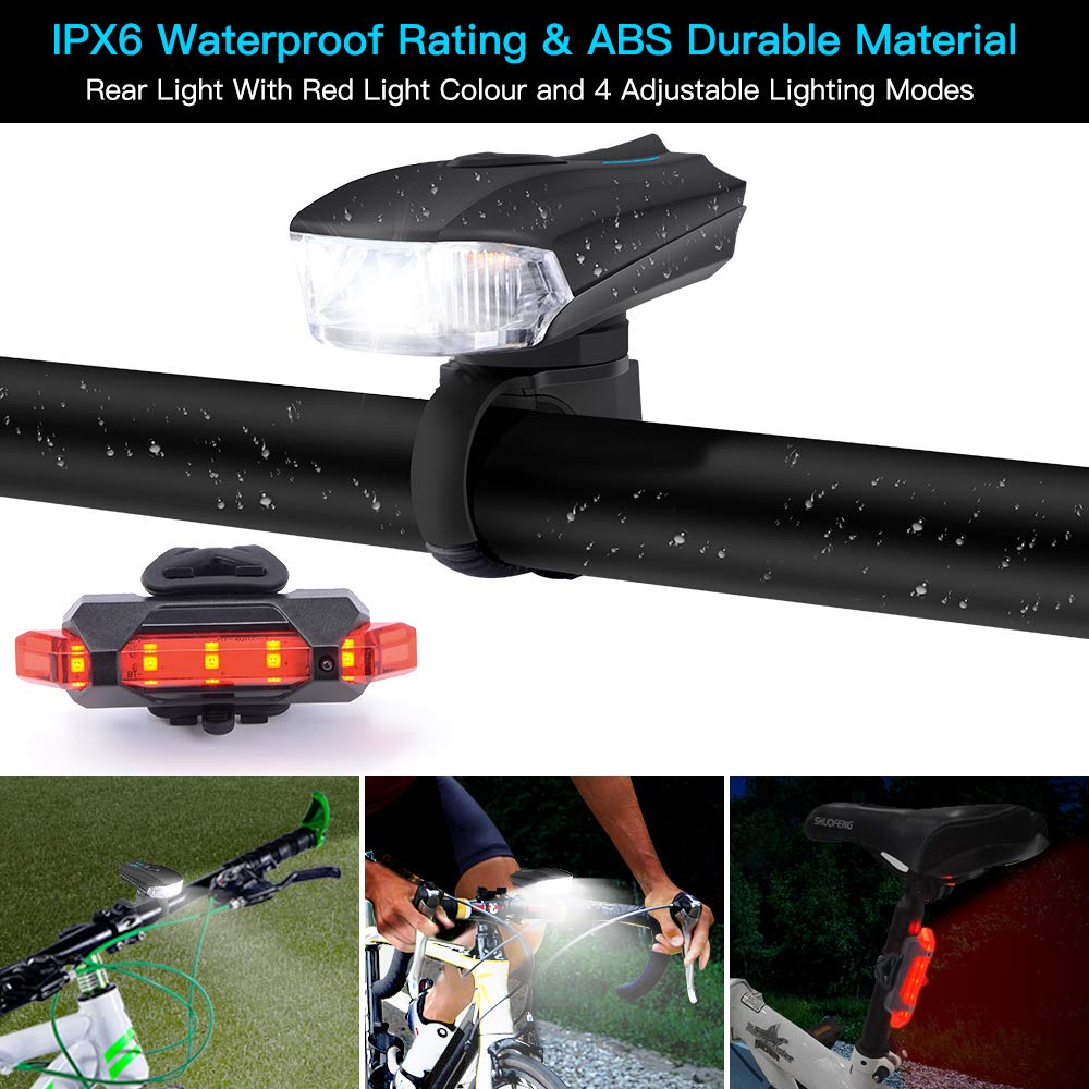 Bike Light Set, USB Rechargeable Cycle Lights, Waterproof Mountain Bicycle Lights, Easy Mount & Quick Release, Super Bright High Safety Front Light & Rear Light (5 Modes, 400 Lumen, 2 USB Cables)