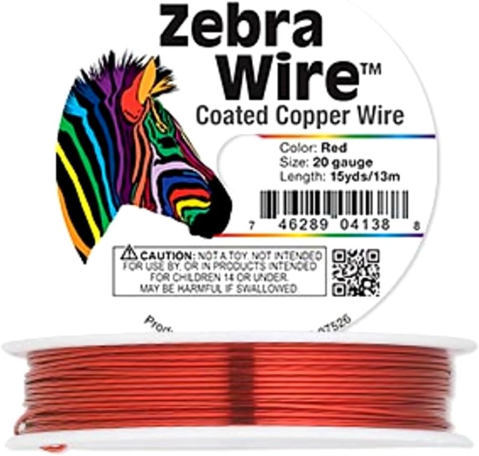 Zebra Wire Round Red Color Coated Copper Wrapping Jewelry Craft Wire 15 Yard Spool 20 Gauge