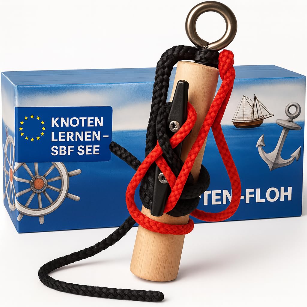Knoten-Floh Knot Practice Set Sailor Knot Knot Trainer Made of Wood with Cleat and Rope for Boat Driving Licence SBF Lake & SBF Indoors, Includes Knot Board and Instructions (English language not — image 1