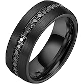 Tioneer 8mm Tungsten Rings for Men Wedding Bands Cubic Zirconia Promise Engagement Pinky Ring Comfort Fit Size 8-14