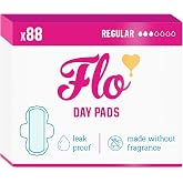Flo - Day Menstrual Pads (88 Pack) - Organic Bamboo Period Pads for Women - Regular Flow - Leak Locking - Winged, Ultra-Thin - Absorbent, Soft &amp; Breathable - Plant Based &ndash; Vegan, Cruelty Free
