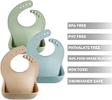 PandaEar 3 Pack Thick Silicone Baby Bibs Waterproof Adjustable Wide Pocket view 6