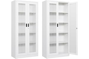 Anxxsu Display Cabinet with Glass Doors, Display Case Cabinet for Collectibles, Curio Display Cabinet with 4 Adjustable Shelves, 71" Glass Display Cabinet for Home Living Room (White)