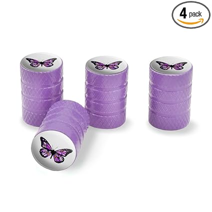 Graphics And More Butterfly With Flowers Tire Rim Wheel Aluminum Valve Stem Caps Purple