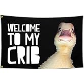Cuiliqun Welcome to My Crib Duck Flag 3x5 Ft Funny Tapestry Flags for Bedroom Room Guys College Dorm Cool Meme Flags Posters Banners for Room Man Cave Wall Art Posters Decor