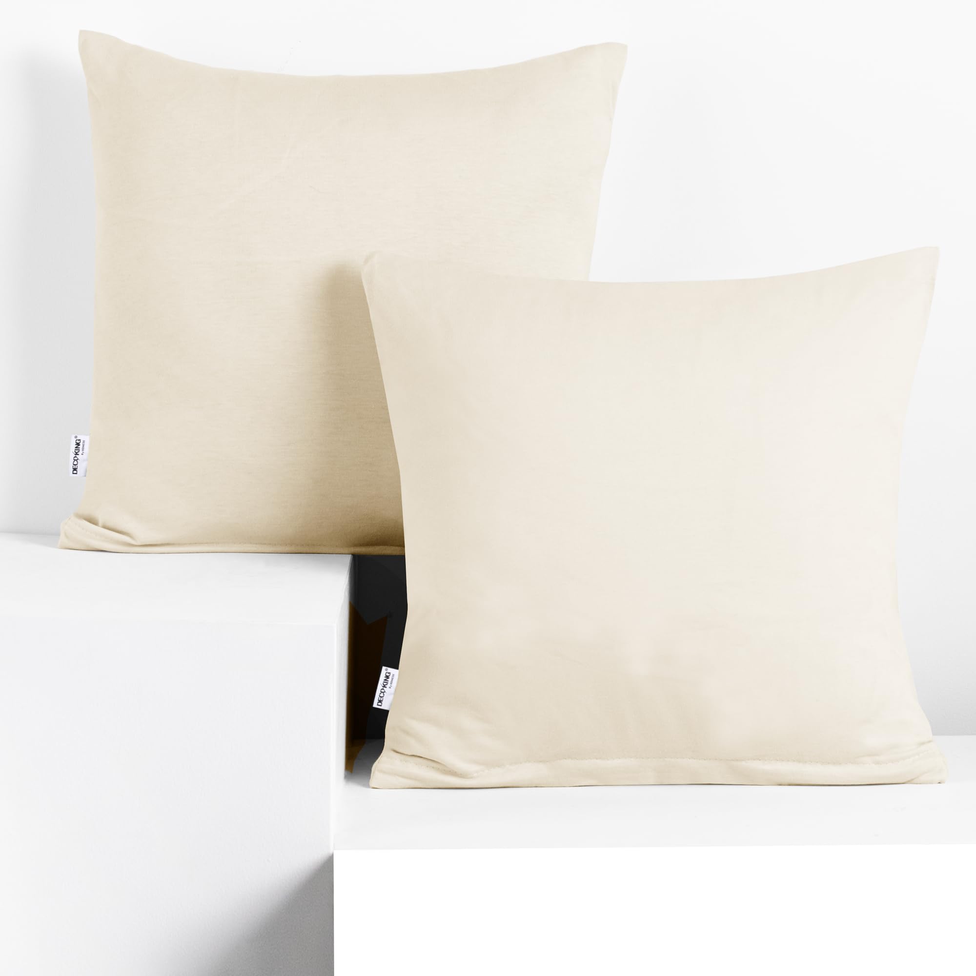 DecoKing 2 x Pillowcases 80 x 80 cm Jersey Cotton Zip Ecru Amber