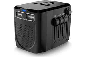 APzek 220V to 110V Converter Travel Adapter Combo with 2 USB, International Voltage Converter for Hair Dryer Phone Laptop, All-in-one Power Converter for US to UK EU AU Asia Cover 200+Countries