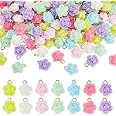 PH PandaHall 200pcs Colorful Rose Charms Acrylic Flower Pendants, 15x12mm Floral Decor Charms Flower Bead Pendants for Earrings Necklace Bracelets Jewelry Making DIY Crafts, Hole: 2.5mm