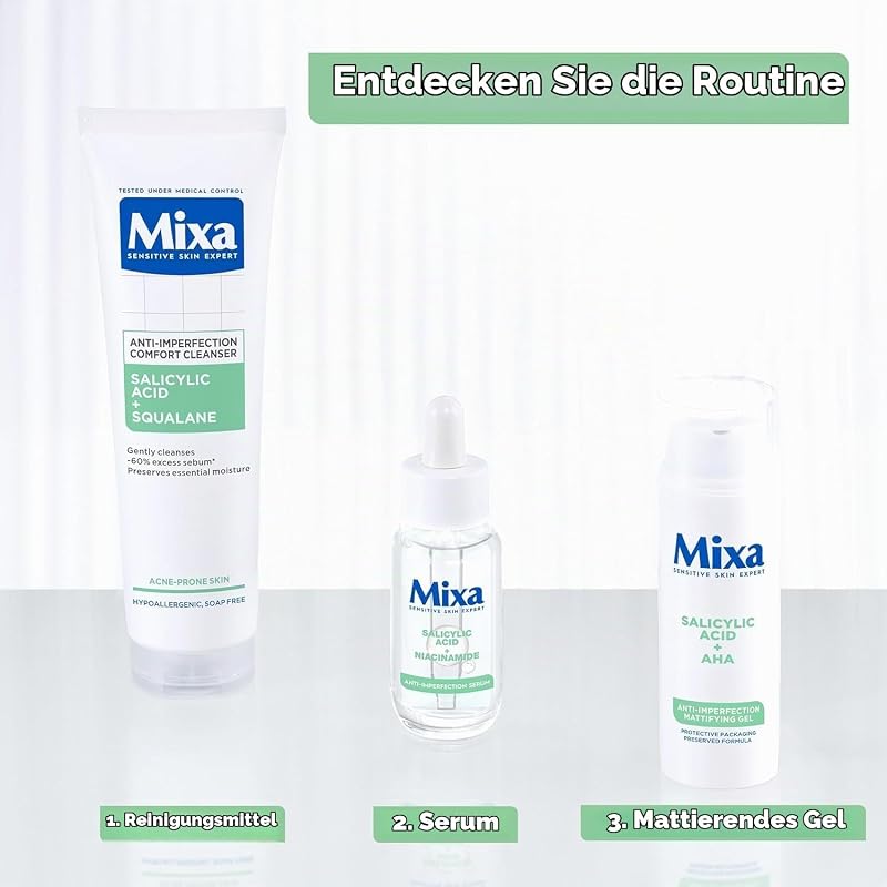- Mattierendes Gel gegen Unreinheiten mit Salicylsäure + AHA – fettige Haut und Akne – Talgkontrolle – leichte und erfrischende Sorbet-Textur – Antioxidans-Pumpenflasche – 50 ml