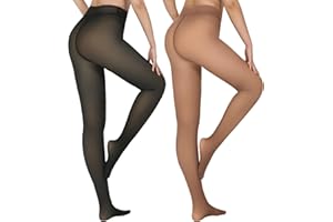 X-CHENG 2 Pairs Fleece Lined Tights Women-Thermal Pantyhose leggings Women,Fake Translucent Skin Colored Tights for Winter