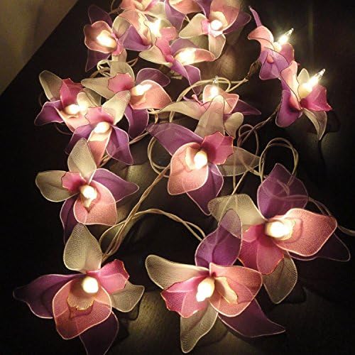 Vintage White Pink Purple Orchid Flower Fairy String Lights Wedding Party Decor 3.5m. Thai Handmade 20