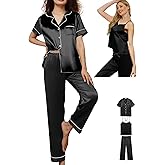 3Pcs Womens Satin Pajamas Set Silk Pj Sets Sexy Camisole Tops And Pants Silky Pajama XS-4XL Pjs Sleepwear