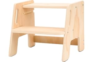 RANXFLOAT Step Stool for Toddlers, 2-Step Adjustable Height Wooden Stool with Handles,Non-Slip Squatty Potty Helper for Bathroom Sink, Kitchen, Bedroom