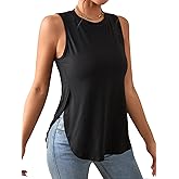 GORGLITTER Women's Summer Tank Tops Side Split Sleeveless Round Neck Asymmetrical Tee Curved Hem Top