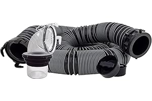Valterra Silverback™ 15-Foot RV Sewer Hose Kit, Universal Sewer Hose for RV Camper, Includes 15-Foot Hose with Rotating Fittings, 90 Degree ClearView Sewer Adapter and 2 Drip Caps