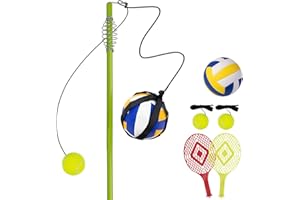 JstFrU Tetherball Tennis&Tetherball Set,Tetherball Equipment with Pole for Backyard and Outdoor,with 6.7 Feet Adjustable Height Pole,2 Tennis Balls with Rope,2 Rackets,1 Tetherball with Rope