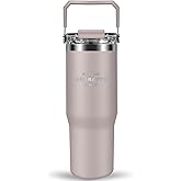 JONAIOO Insulated tumbler with lid and straw,tumbler with handle and flip straw cup traveler 30 oz water bottle mug Vacuum Sealed Cupholder Friendly BPA-Free Leak-Proof (Light Grey)