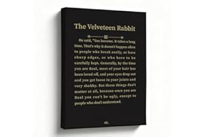 Literary Quote Canvas Wall Art, The Velveteen Rabbit Inspirational You Become Text Oil Painting Print, Vintage Style Nursery 