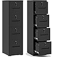 IKIMI 4 Drawer File Cabinet,Vertical Filing Cabinet with 4 Lockable Drawers,Black Metal File Cabinet for Home Office,Heavy Duty Steel File Cabinets for A4/Letter/Legal Size File,Assembly Required