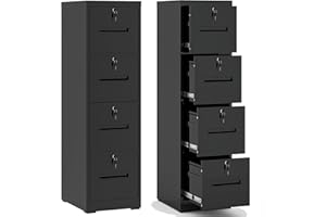 IKIMI 4 Drawer File Cabinet,Vertical Filing Cabinet with 4 Lockable Drawers,Black Metal File Cabinet for Home Office,Heavy Duty Steel File Cabinets for A4/Letter/Legal Size File,Assembly Required