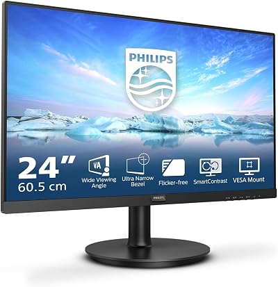 Philips 241V8L 24 Inch FHD Monitor 75Hz 4ms VA LowBlue Flickerfree HDMI VGA