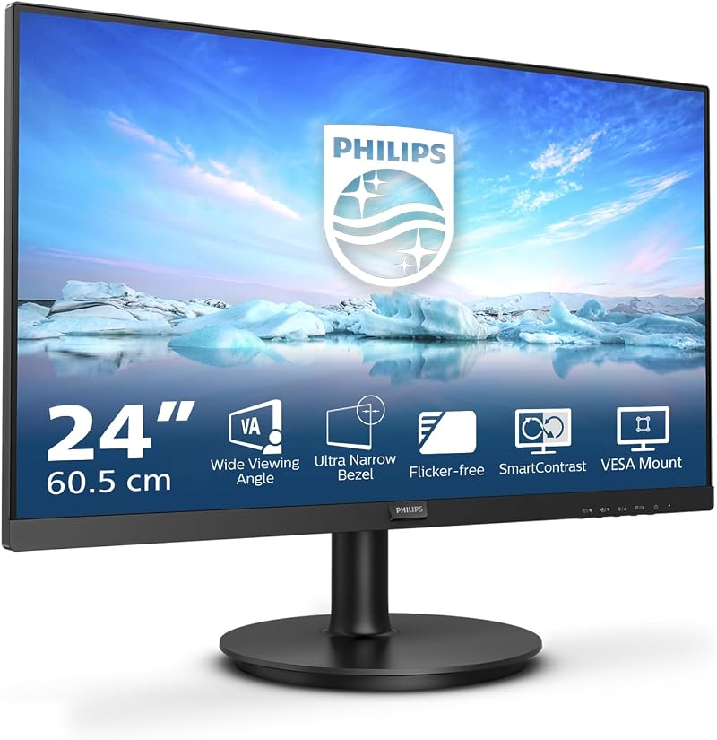 Philips 241V8L 24 Inch FHD Monitor 75Hz 4ms VA LowBlue Flickerfree HDMI VGA