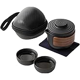 4 PCS Portable Travel Tea Set, Mini Kung Fu Tea Pot and Cups with Black Carry Case, Compact Ceramic Tea Pot Kit for Outdoor Camping, Office Tea Breaks, Afternoon Tea