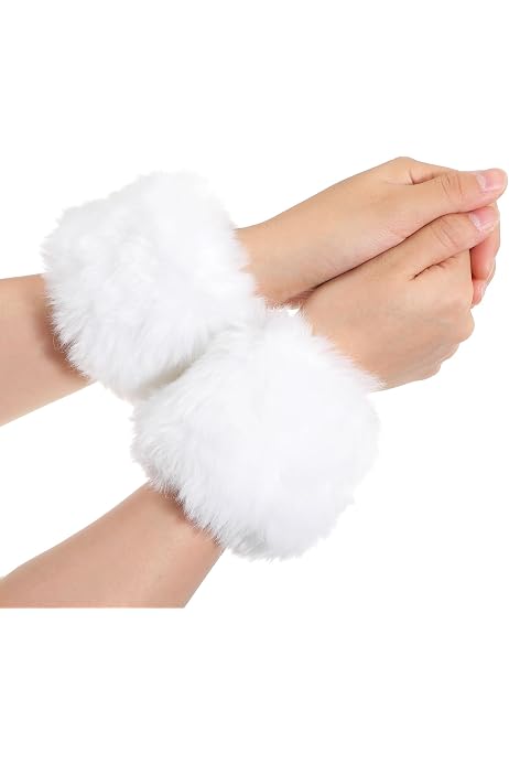 Women's Faux Fur Wrist Cuffs - Fluffy Plush Arm Warmers For Winter, Cosplay, Or Festivals (Multiple Colors)