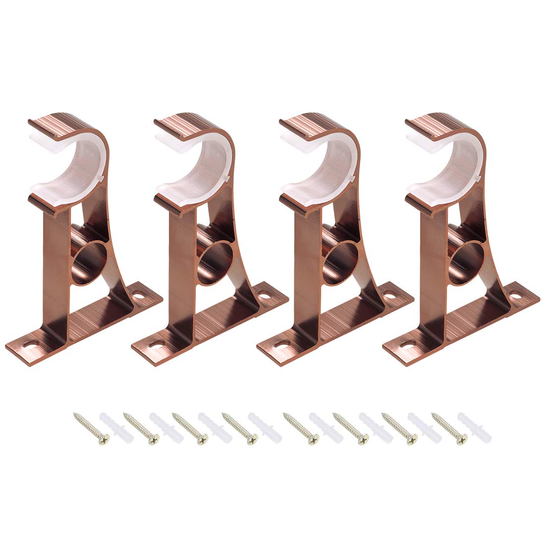 sourcing map Curtain Rod Bracket Aluminum Alloy Single Holder Support for 25mm Drapery Rod 110 X 78 X 18mm Copper Tone 4Pcs