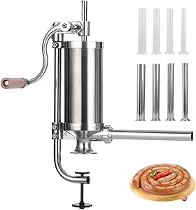 MASTER FENG Sausage Stuffer, Stainless Steel Homemade Sausage Maker Vertical Meat Filling Kitchen Machine, Packed 8 Stuffing Tubes (2.5LBS/1.5L)
