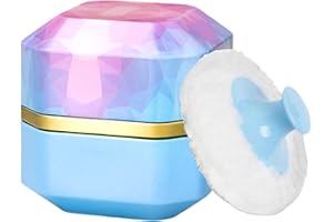 GLOOYODERR Body Powder Puff and Container, 3.35" Portable Dusting Powder Container with Soft Puff Powder Case Box Jar for Baby Women Home and Travel Use(Blue)