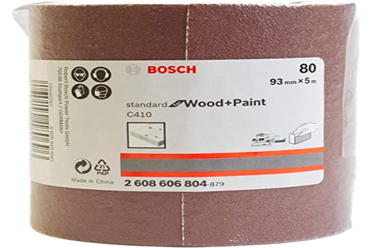 Bosch Professional 1x Sanding Roll C410 Standard for Wood and Paint (93 mm x 5 m, Grit 80, Tearable, Accessories for Hand Sanding and Orbital Sanders)