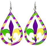 Mardi Gras Dangle Earrings Colorful Layered Leather Leaf Shape Earrings Carnival Theme Mask Tassel Grid Drop Earrings for Women Holiday Mardi Gras Gifts