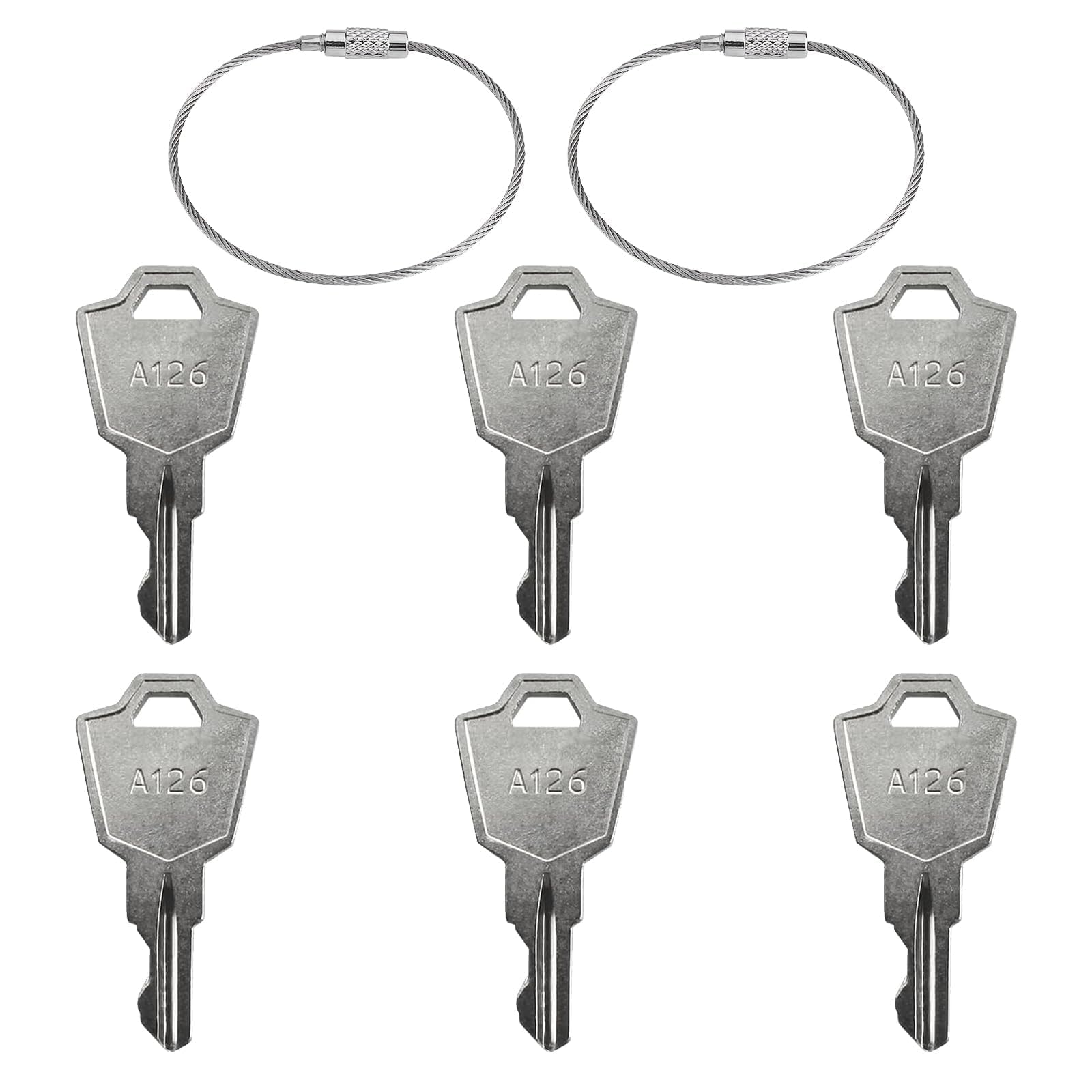 HARY 6Pcs A126 Ignition Key Replacement with 2 Wire Rope Key Ring, Fire Switch for APEM KAC ELEDIS JD Start Switches