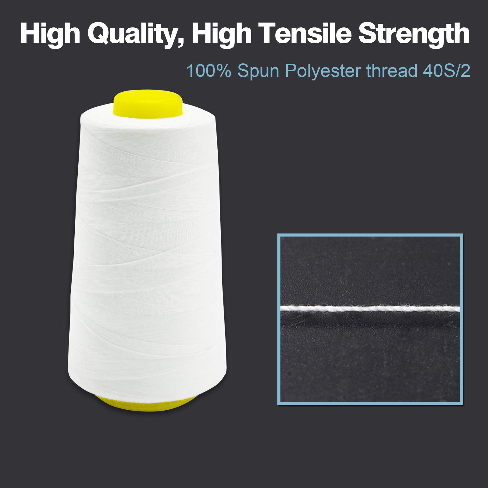 White Serger Thread, All-Purpose Thread for Sewing, Polyester, 4 Cones of 3000 Yards Each Spool for Sewing Machine