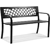 VEVOR Outdoor Bench, 46" Iron Steel Frame Garden Park Bench with Mesh Pattern and Plastic Backrest Armrests, Patio Bench for Garden, Park, Yard, Front Porch