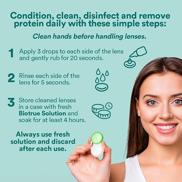 BIOTRUE CONTACT SOLUTION, MULTI-PURPOSE LENS SOLUTION FOR SOFT LENSES, CLEANS, DISINFECTS, REMOVES PROTEIN BUILD-UP, DIRT & DEBRIS, HYDRATES, STORES & CONDITIONS CONTACTS, 4 FL OZ (PACK OF 1)